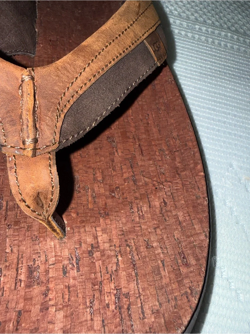 UGG Men’s Tan and Dark Brown Leather Flip-Flop Sandals
